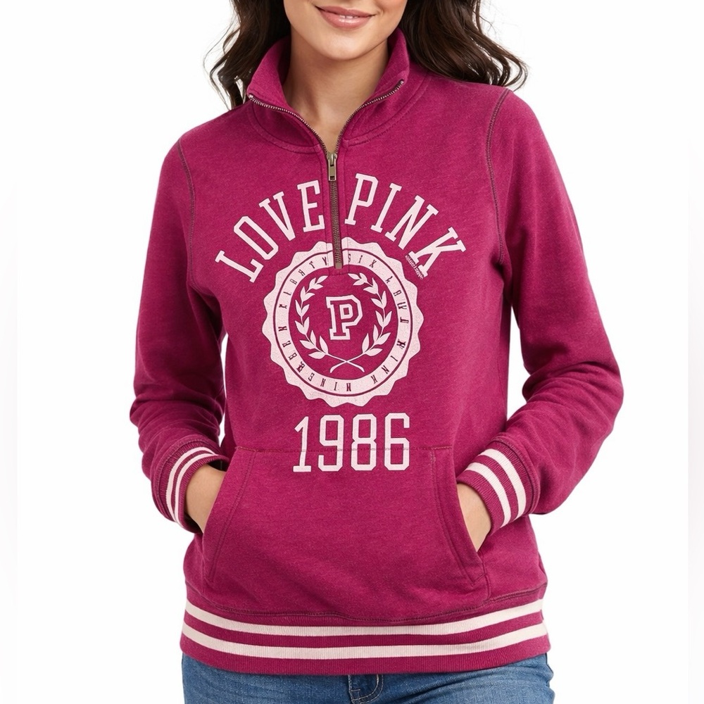 2012 Victoria’s Secret LOVE PINK 1986 Quarter-Zip Sweatshirt Kangaroo McBling XS